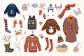 Winter clothes collection, warm and cozy elements set Royalty Free Stock Photo