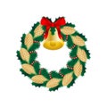 christmas wreath with bell, holly, beads and fir cones. Without a background, isolated. Royalty Free Stock Photo