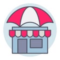 Filled color outline icon for shop insurance.