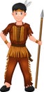 Boy wearing american indian costume and holding spear Royalty Free Stock Photo