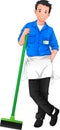 Cleaning worker posing and holding cleaning tool