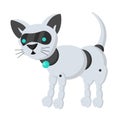 Cute cat-robot of silver color on a white background. Technological robot that measures the habits of animals.