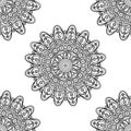 India inspired mandala design seamless pattern template in black and white. Vector illustration Royalty Free Stock Photo