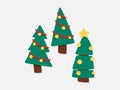Christmas trees icon set isolated on white background. Cute Christmas trees with toys and snow. New year decorations. Vector ilust Royalty Free Stock Photo