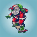 Santa Claus Playing Skateboard Delivering Merry Christmas