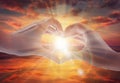 Magical love healing universal sun energy, heart hands Royalty Free Stock Photo