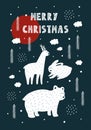 Merry Christmas Holiday Card Dark with Winter Animals