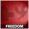 Freedom with doves and cage. Vector Illustration on Brick wall background.