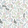 Floral Christmas seamless pattern with berry branch and leaves