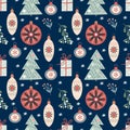 Decorative Christmas seamless pattern with Christmas trees and decorations