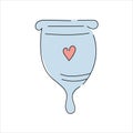 Hand-drawn vector illustration of a menstrual cup. Female cycle. Hygiene. Women`s health and protection. Fertility. Flat.