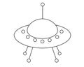 Flying saucer - UFO - vector linear illustration for coloring. Outline. Alien spaceship stylized childish drawing.