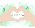 Hands make a heart sign for Valentine`s Day, vector illustration.