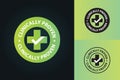 Clinically proven vector illustration, emblem, icon, sign, cross with tick mark , green colored
