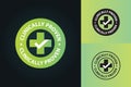Clinically proven vector illustration, emblem, icon, sign, cross with tick mark , green colored Royalty Free Stock Photo