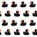 Classic black rubber duck with red beak isolated on white background. Cute seamless pattern. Toy animal. Design element Royalty Free Stock Photo