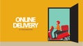 Online delivery at your door steps vector illustration, fast delivery