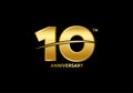 10 years anniversary vector template with golden color, 10th birthday logo Royalty Free Stock Photo