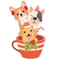 The character of cute dog and friends in the cup in christmas theme. Royalty Free Stock Photo