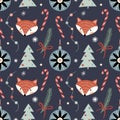 Winter decorative seamless pattern with cute foxes