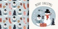 Christmas collection with seamless pattern and greeting card, winter design