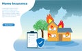 Burning house on fire with insurance policy for protection from disaster and danger. Royalty Free Stock Photo