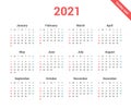 Calendar 2021 simple style week starts on Sunday.