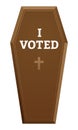 Coffin with I VOTED headline. Vector illustration. Royalty Free Stock Photo