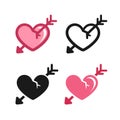 Broken cracked heart with arrow through it sticker patch logo icon design set Royalty Free Stock Photo