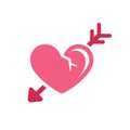 Pink broken cracked heart with arrow through it sticker patch logo icon design.