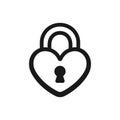 Cute heart shaped padlock black and white outline icon design.