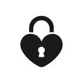 Cute heart shaped padlock black silhouette icon design.