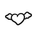 Heart with white angel wings outline design. Simple cute flat vector illustration.