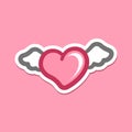 Pink heart with white angel wings sticker label patch icon design. Simple cute flat vector illustration. Royalty Free Stock Photo