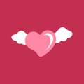 Pink heart with white angel wings sticker label patch icon design. Royalty Free Stock Photo