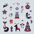 Christmas stickers collection in Scandinavian style, winter seasonal design Royalty Free Stock Photo