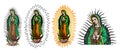 Virgin of Guadalupe, Mexican Virgen de Guadalupe color vector collection set.
