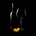 A bottle of wine with a glass and a slice Royalty Free Stock Photo