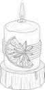 Realistic decorative candle with orange slice and star anise on a wood sketch template for Christmas.