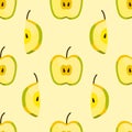 Cute seamless pattern of fresh apple halves and sliced isolated on light background. Food or drink fruit concept. Royalty Free Stock Photo