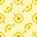 Cute seamless pattern of fresh apple halves and sliced isolated on light background. Food or drink fruit concept. Royalty Free Stock Photo