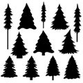 Vector Tree Silhouettes. Christmas Trees. Black isolated on white. Royalty Free Stock Photo