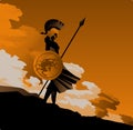 Greek orange and black amphora drawing of athena Royalty Free Stock Photo