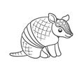 Armadillo sitting and smiling cartoon outline vector illustration