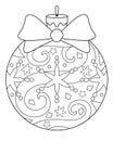 Christmas ball with bow - coloring antistress - vector linear picture for coloring. Outline. A Christmas tree toy with a pattern i