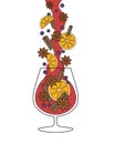 Mulled wine doodles, gluhwein with spices Christmas drink drawing