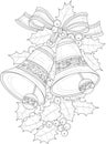 Realistic decorative bells with Christmas berry and leafs sketch template. Royalty Free Stock Photo