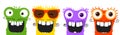 Happy monster characters with big smile.