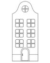 House with door, windows and attic window - vector linear illustration for coloring. Outline. Cute old Dutch house for coloring bo Royalty Free Stock Photo