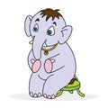 Illustration of Cute Little Elephant with innocent face, sitting on small stool.